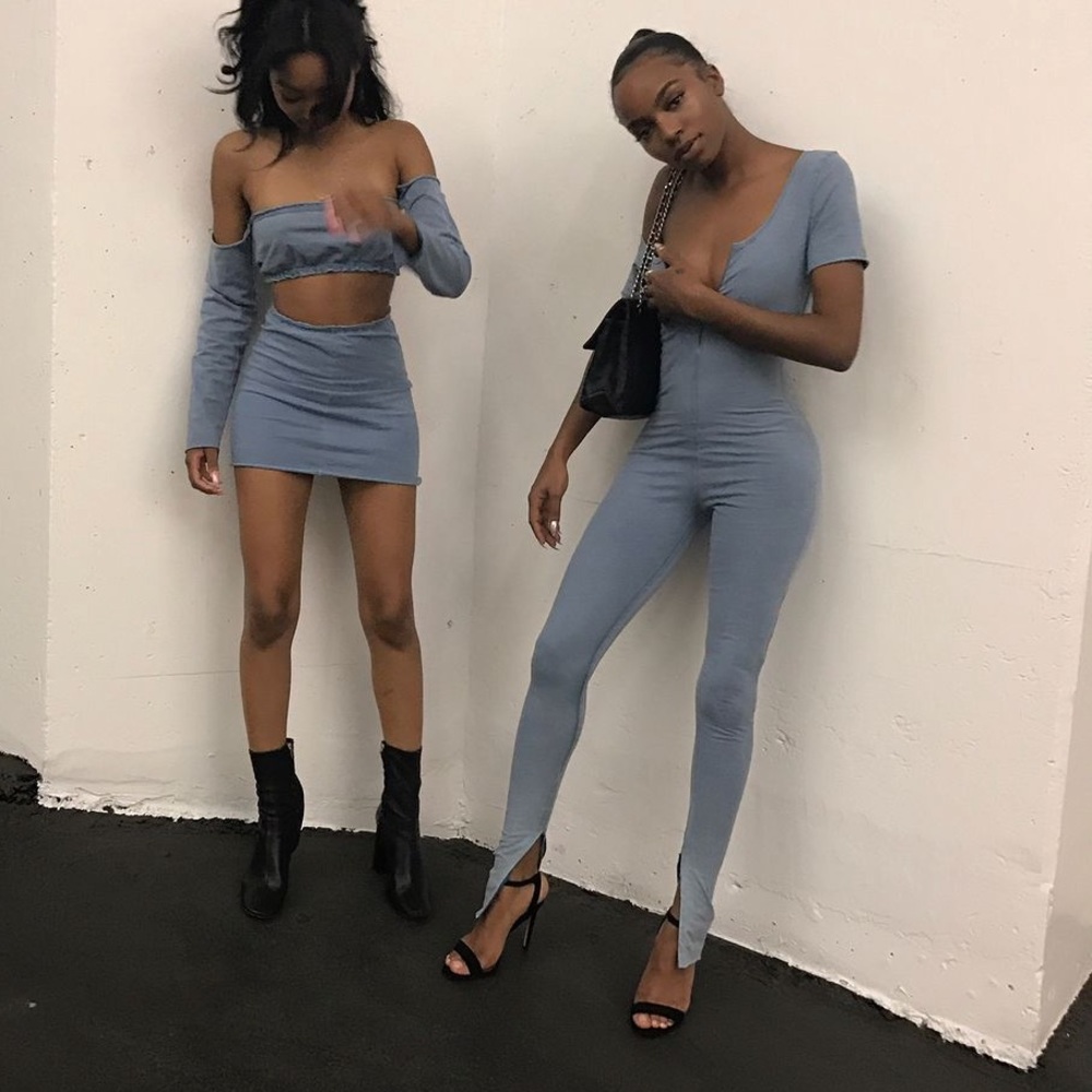 Matte brand denim stretch bodysuit